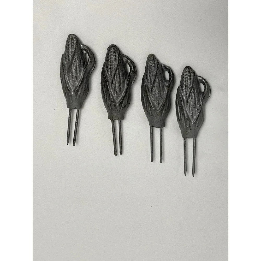 LOT OF 4 Vintage‎  Pewter Corn Cob Holder / Pick  3 Inch Metal Farmhouse Cottage